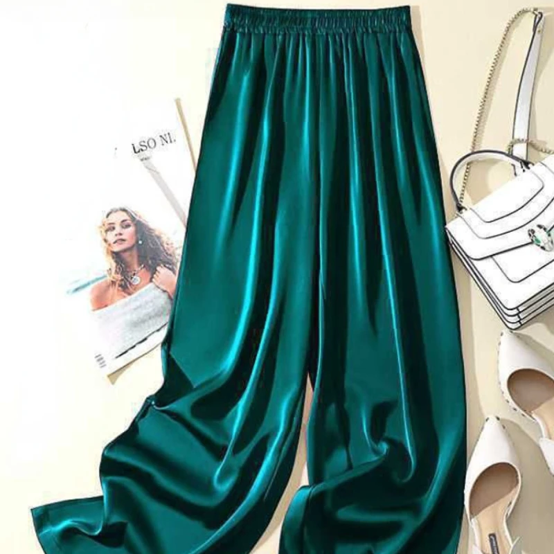 

Summer Fashion Casual Temperament Satin Wide-leg Pants In Thin Vertical Straight Pants Women for Streetwear Joggers SQ83