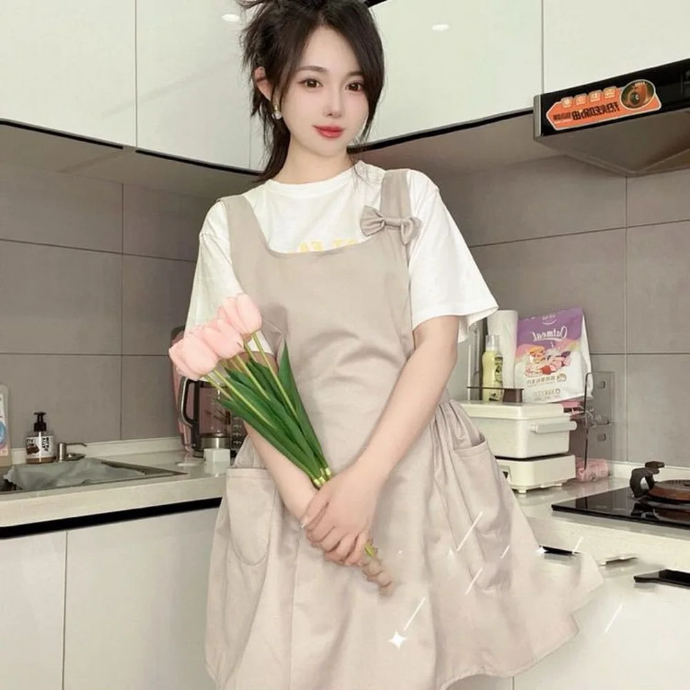 

Kawaii Bowknot Cotton Linen Apron Women Girls Princess Flower Shop Gardening Apron Kitchen Apron Skirt Japanese Anime Cos