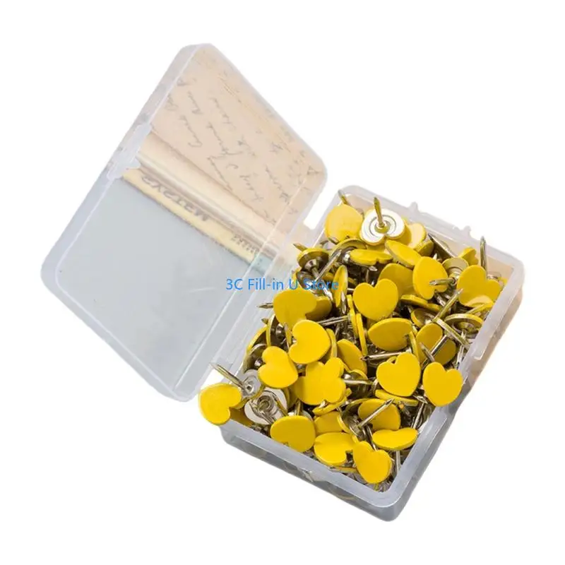G8TA 100Pcs Heart Push Pins Metal Thumb Tacks Cork Notice Board Pins for Home Classroom Display Picture Notes Memos