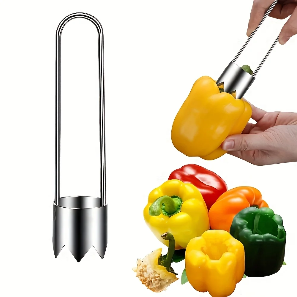 1 Durable Stainless Steel Fruit and Vegetable Core | Red Bell Pepper Apple Pear, Tomato, Chili Seeder | Easy To Use Kitchen Tool
