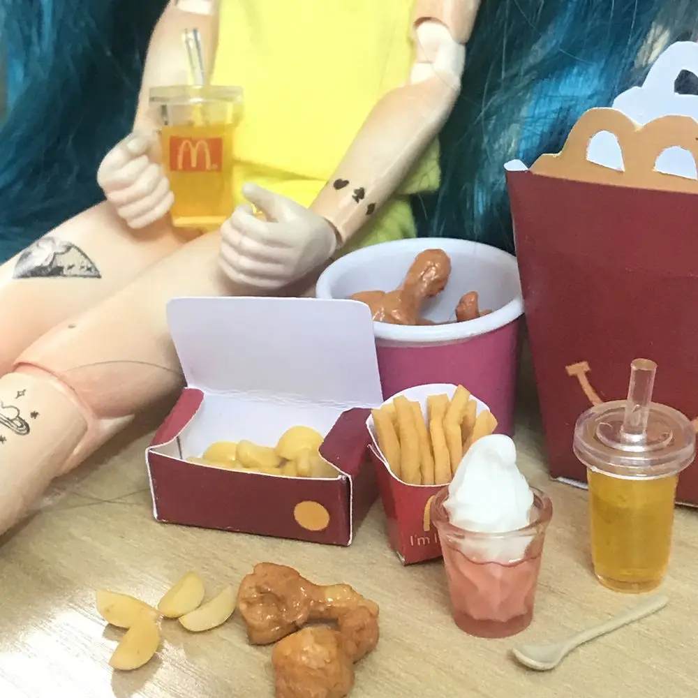 Nieuwe 1/6 Schaal Dollhouse Miniatuur Gebakken Chips Kip Been Ijs Oranje Sap Mini Fast Food Voor Poppenhuis keuken Spelen Speelgoed