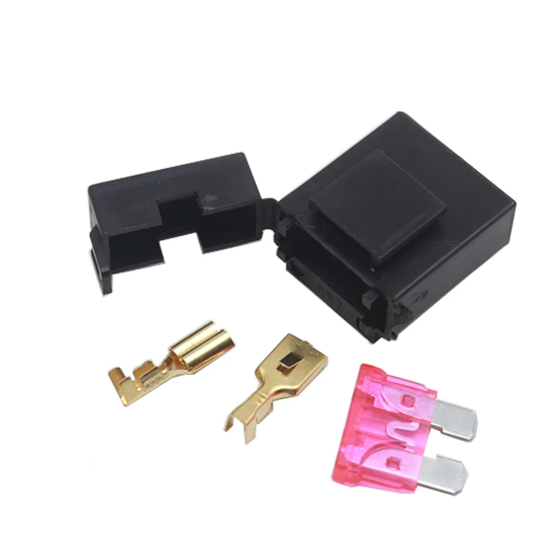 【4-2Set】Medium-sized fuse, black lighter shell, fuse box, fuse clip holder housing with gold-plated terminals
