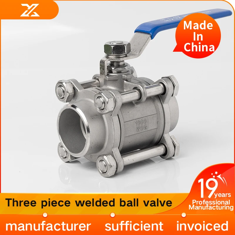 304 stainless steel three piece welded 316L ball valve full bore water switch high-temperature butt welding valve 4 in 6 in 1 in