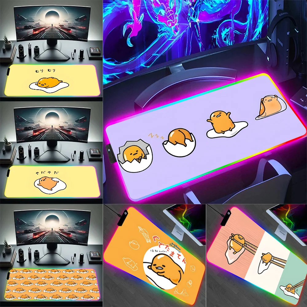 RGB Pc Gamer Keyboard Mouse Pad Mousepad Cute Funny Cartoon Gudetama LED Glowing Mouse Mats Rubber Gaming Computer Mausepad