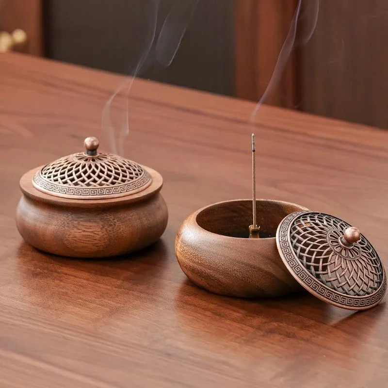 Walnut Wood Tea Ceremony Incense Burner New Solid Wood Sandalwood Stove Indoor Zen-inspired Agarwood Incense Coil Base Ornaments