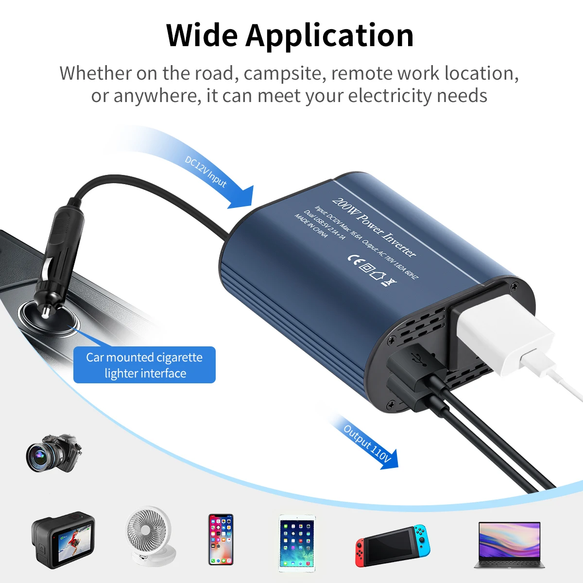 200W  Egyenáram 12V hogy Váltóáram 110V áram inverters  autó Inverter átalakító Viadal USB töltés ports Adapter számára laptopsfor vehicles