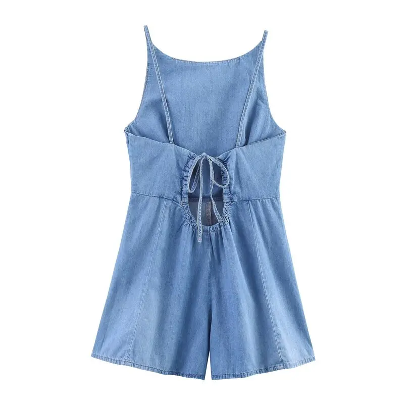 Summer 2025 New Women's Faionable Denim ter ort One-Piece Suit Versatile Commute Straight Leg mid Waist Polyester