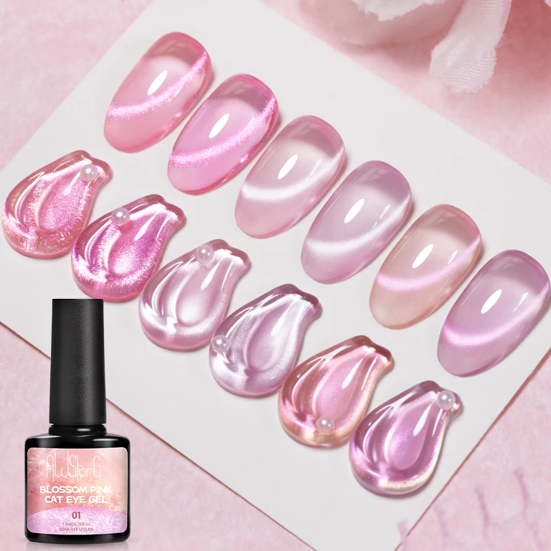 AWStorG 1-6pcs 7.5ml Nude Magnetic Cat Eye Gel Nail Polish Pink UV LED Soak Off Gel Varnish Crystal Cat Eye Gel Lacquer