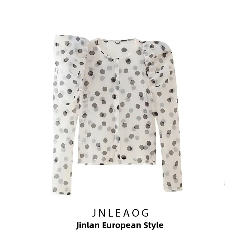 

Модный элегантный пуловер в горошек JNLEAOG, новинка весенней коллекции, женский, из полиэстера, приталенный, с длинными рукавами и круглым вырезом.