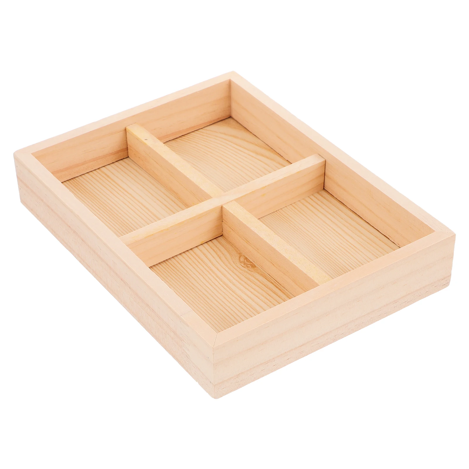 

Pine Jewelry Tray Trinket Ring Storage 4 Compartment Organizer Jewelery and Decoration Trays Accessories