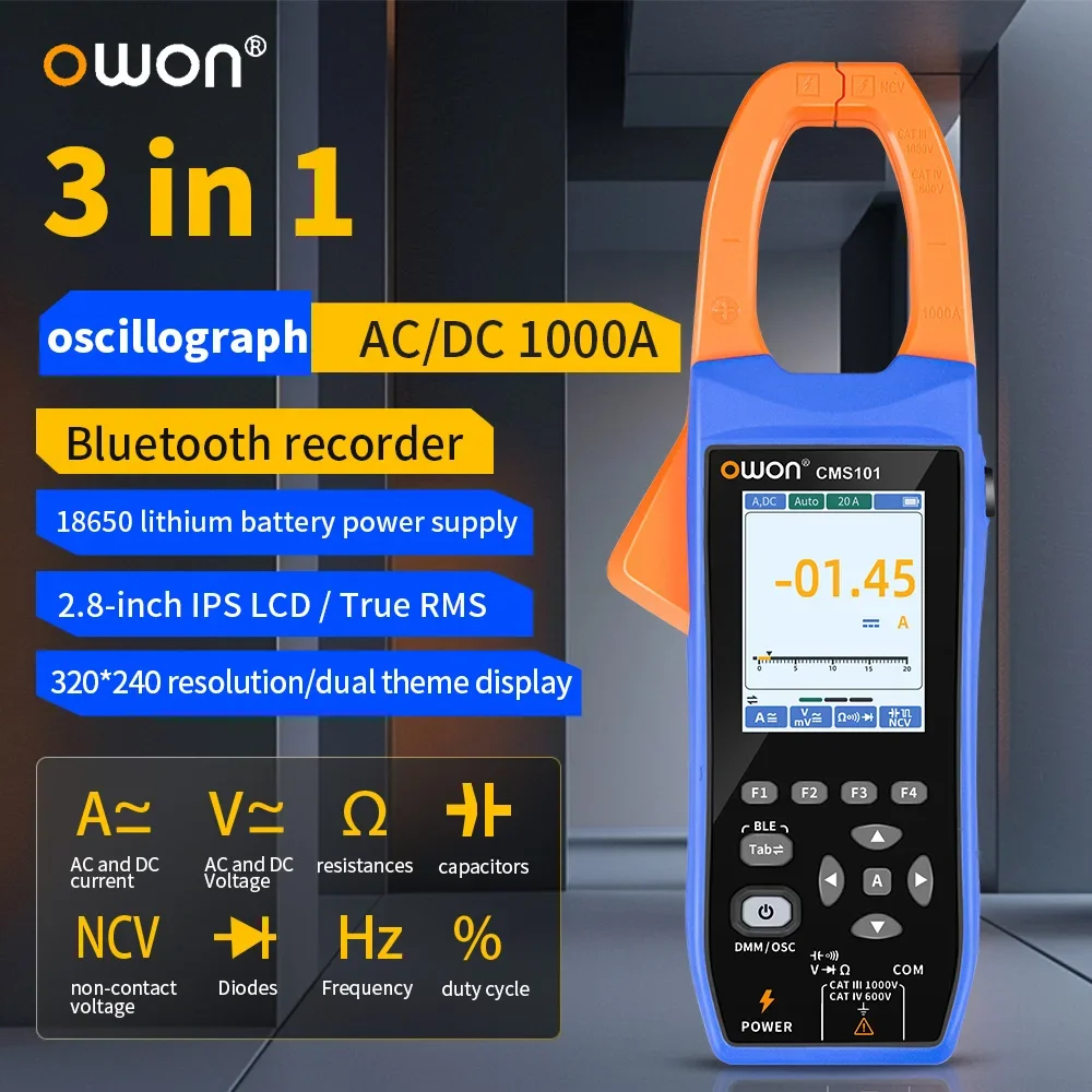 Owon CMS101 1000A AC/DC Amperomierz cęgowy Oscyloskop cyfrowy z rejestratorem Bluetooth Tester wielofunkcyjny