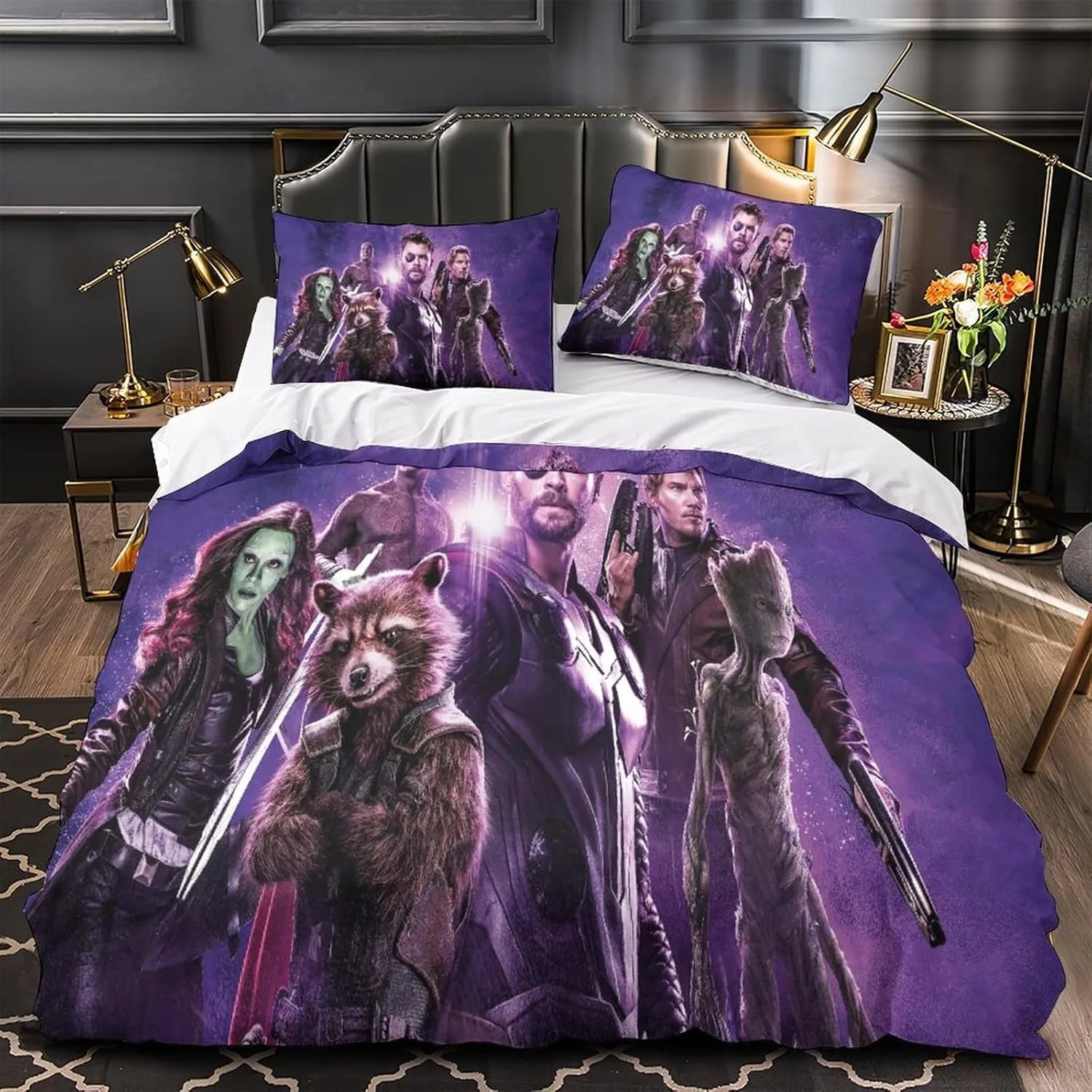 Cartoon Marvel Heroes Print Bedding Set,Guardians of the Galaxy Groot Duvet Cover Sets,Disney Quilt Cover Set Gift To Children