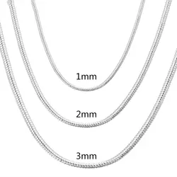 40-75cm 925 Silver-Color 1mm/2mm/3mm Solid Snake Chain Necklace For Men Women Fashion Jewelry For Pendant Free Shipping