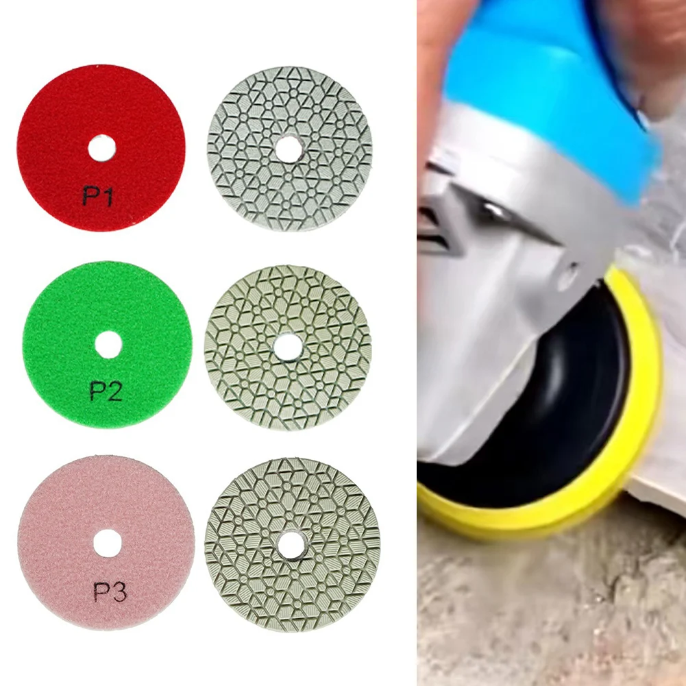 1/3 шт. 4-дюймовые сухие/влажные полировальные подушечки-острые гибкие 100 мм алмазные полировальные подушечки для гранитной плитки, мрамора 1 # /2 # /3 #   Детали инструментов
