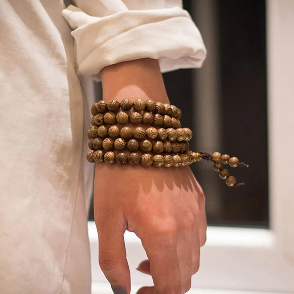 Hot Sale Fashion Beads Wooden Tibetan Buddhist Wenge Prayer Beads Mala Bracelet Rosary Buddha
