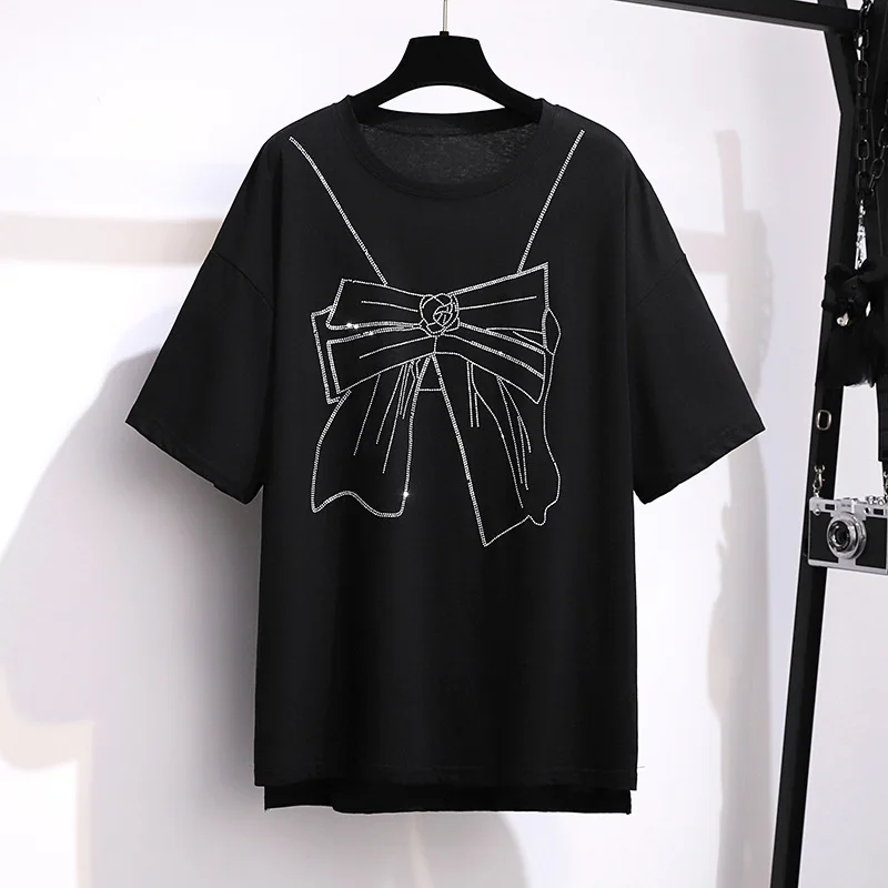 170Kg Plus Size Women\'s Bust 170cm Summer Loose Print Top Cotton Short Sleeve T-Shirt Black White 6XL 7XL 8XL 9XL 10XL 11XL