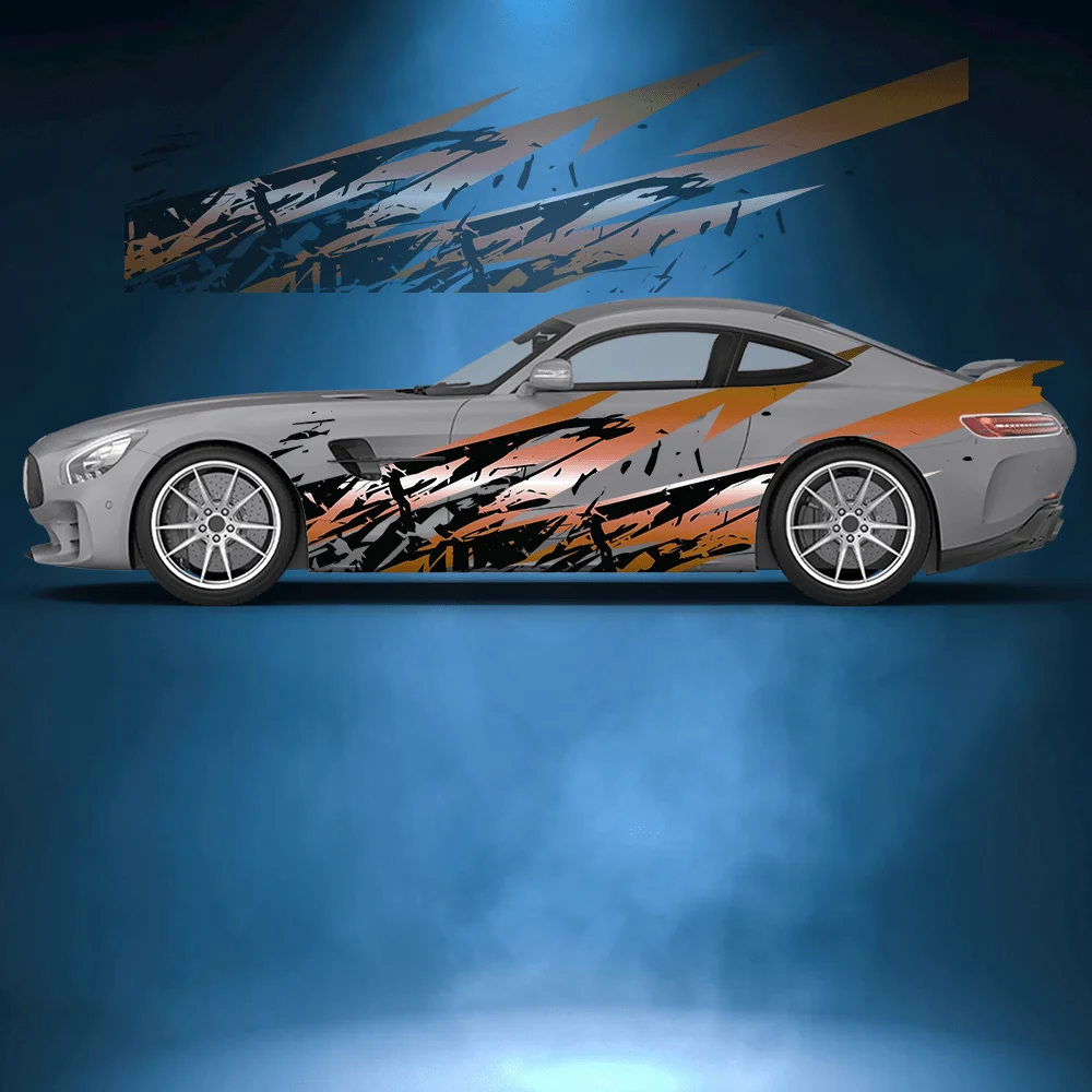 

Оранжевая наклейка на боковую часть автомобиля с нерегулярными линиями в стиле чернильных брызг, самоклеящаяся, для автоспорта, подходит для декора грузовиков и внедорожников