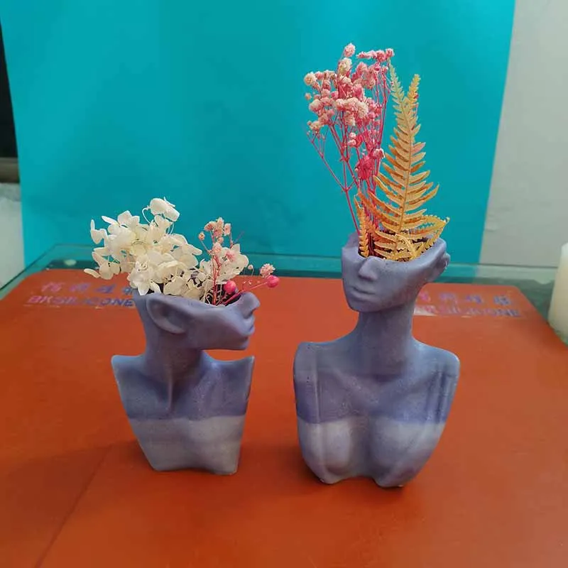 

3D Human Face Half‑Body Silicone Vase Mold, European Style Resin Casting Mold for DIY Home Decor Flower Arrangement