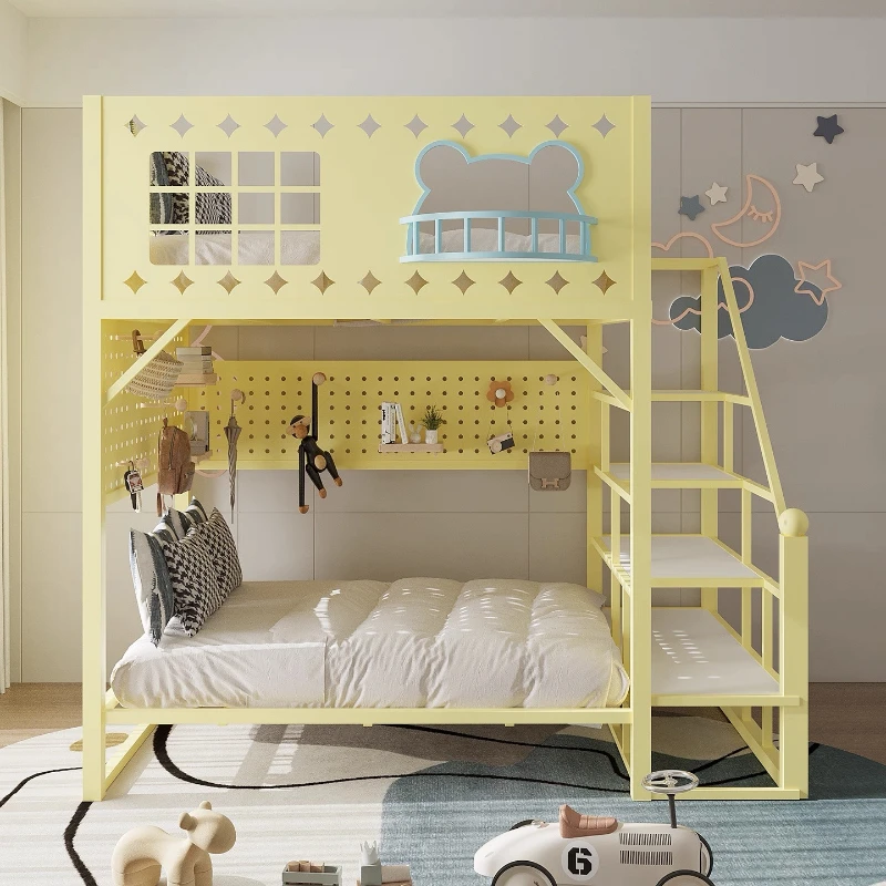 Duplex wrought iron high bed loft bunk  high and low suspended