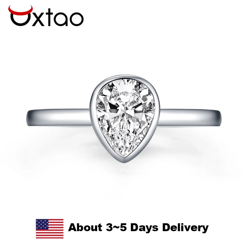 

OXTAO Bezel Solitaire Ring 1.25 CT Pear Cut Cubic Zirconia Female Jewelry Engagement Wedding Band S925 Sterling Silver Ring
