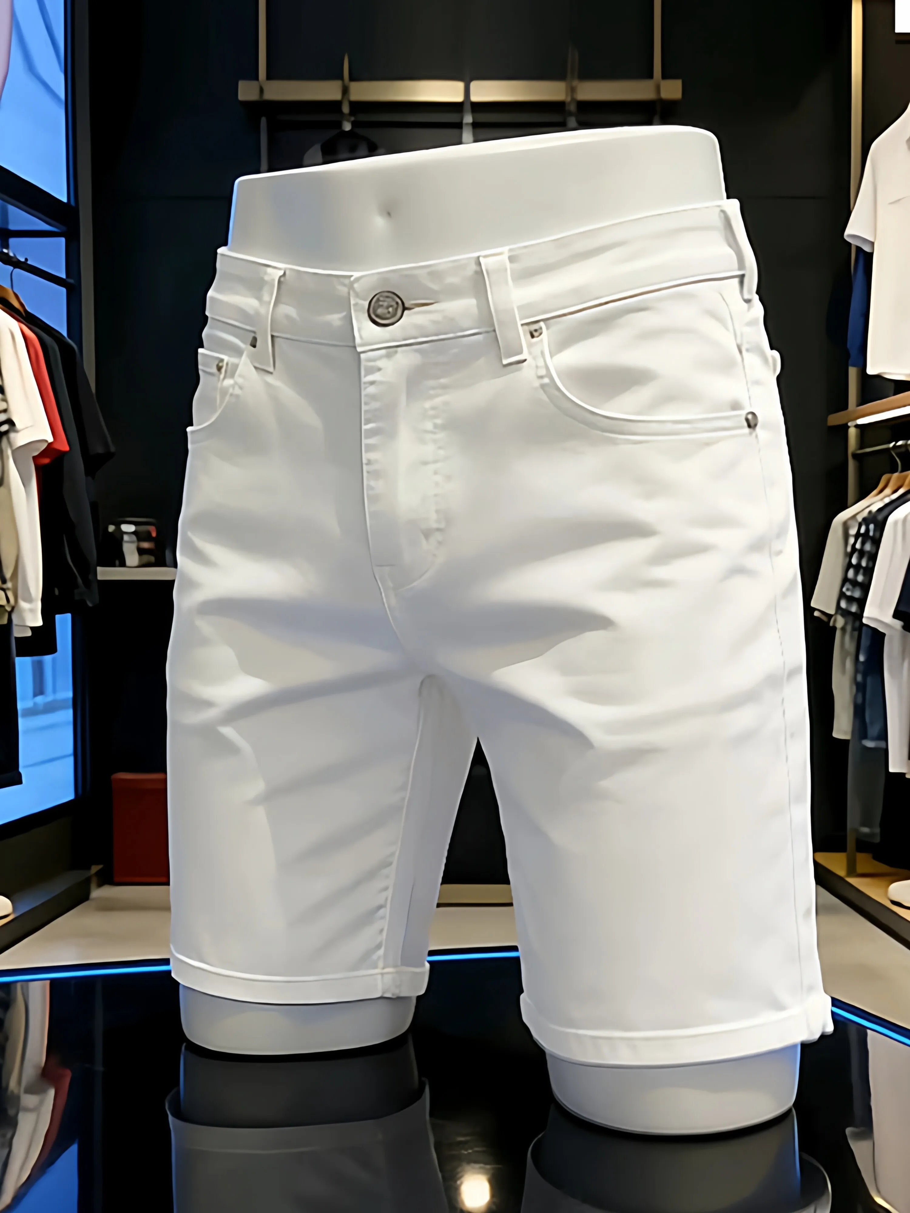 Summer White Slim Fit Men's Jeans High Waist Straight Leg Casual Versatile Five-Quarter Shorts Korean Style Casual Shorts