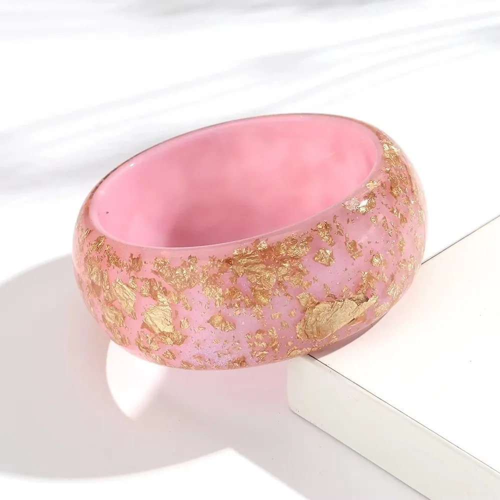 Trendy Colorful Wide Bangles Glitter Gold Foil Round Bangles Stackable Large Cuff Women Bracelets for Women