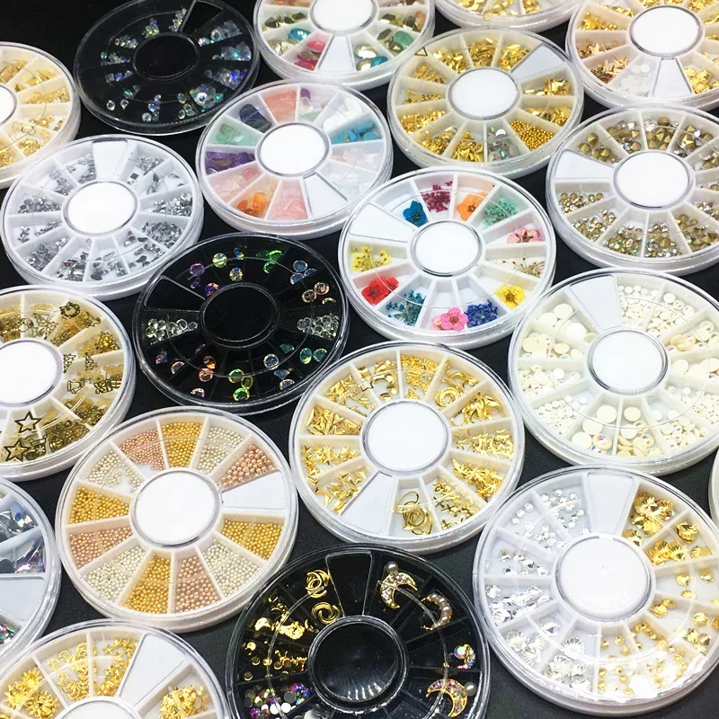 3 pudełka metalowe matowe różowe złoto akcesoria do paznokci geometryczne kołki do kół suszone kwiaty złote 3D dekoracje artystyczne do paznokci DIY