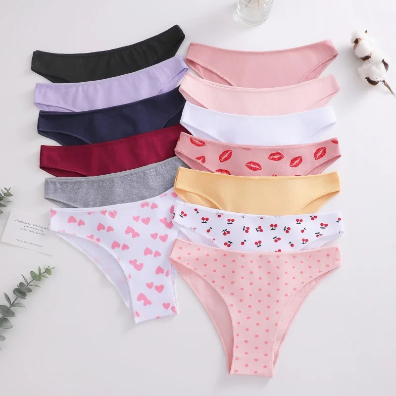 4-teiliges Set Damen Baumwoll-Slips Sexy Niedriggeschnittene Unterhosen Atmungsaktive Unterwäsche für Frauen Dehnbare Slips in Unifarben – Detail 31
