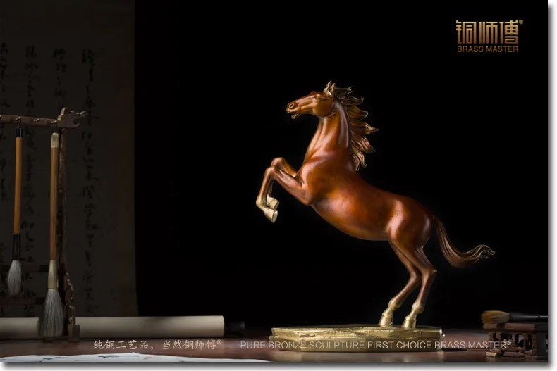 home shop COMPANY LIVING ROOM TOP Decor 35CM LARGE success GOOD LUCK Fortune HORSE ART COLOR BRASS statue Decoration