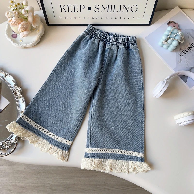 Girls\' Vest Set Spring and Autumn New Fashion Sleeveless Stitching Denim Vest + Trousers Two-piece Set  Girl Clothes