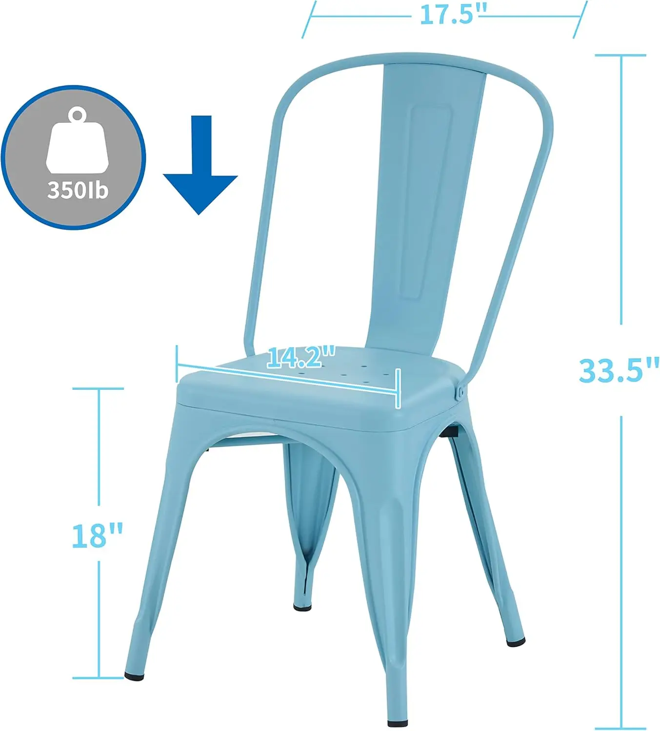 Metal Dining Chair Farmhouse Tolix Style for Kitchen Dining Room Café Restaurant Bistro Patio, 18 Inch, Stackable, Waterproof In