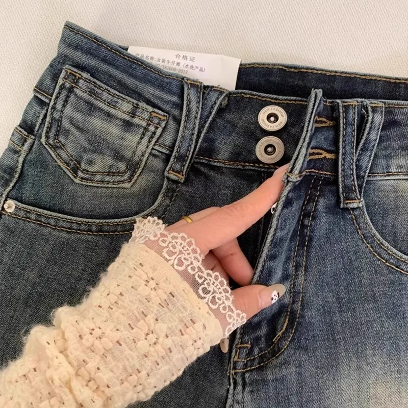 Retro American High Waist Ort Jeans Damen Plus Size A-Line Orts Waed Denim Eng anliegende Sommer-Heat-Hose