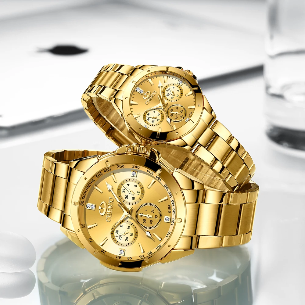 CHENXI Top Luxury Brand Lovers Orologio al quarzo Orologi da polso dorati in acciaio inossidabile per uomo Donna Orologi sportivi analogici