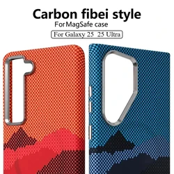 Premium Carbon Fiber Textured Phone Case For Samsung Galaxy S25 S24 S23 Ultra Plus For MagSafe Wireless Charger Shockproof Cover