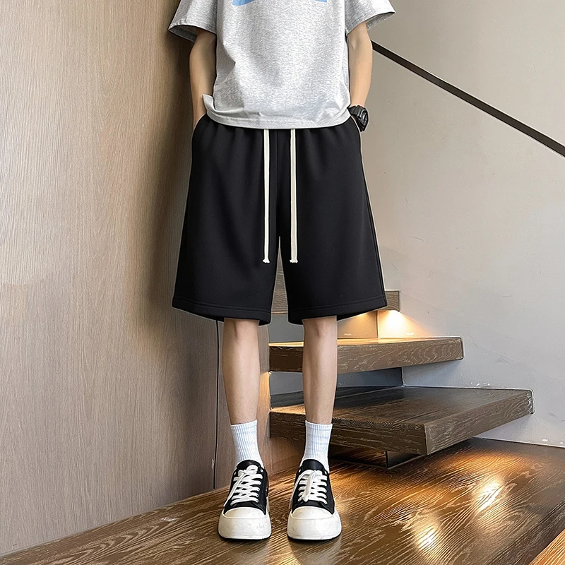 

2026New Simple Solid Color Woven Drawstring Sports Shorts Men's Women's Trendy Brand Street Loose Wide-leg Five-point Sweatpants