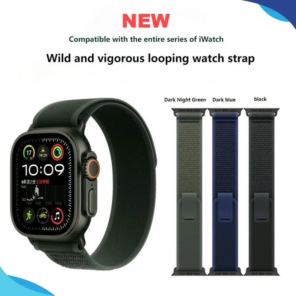 

Strap for Apple watch band 49mm 46mm 45mm 44mm 42mm 40mm 38mm Adjustable Elastic Nylon bracelet Spiral and looping style of mov