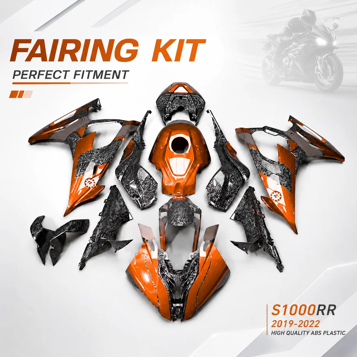 Injection Molded Bodywork Shell for BMW S1000RR 2019-2022 Aftermarket Fairing Kit ABS Custom Paint Sportbike Carbon Fiber Look