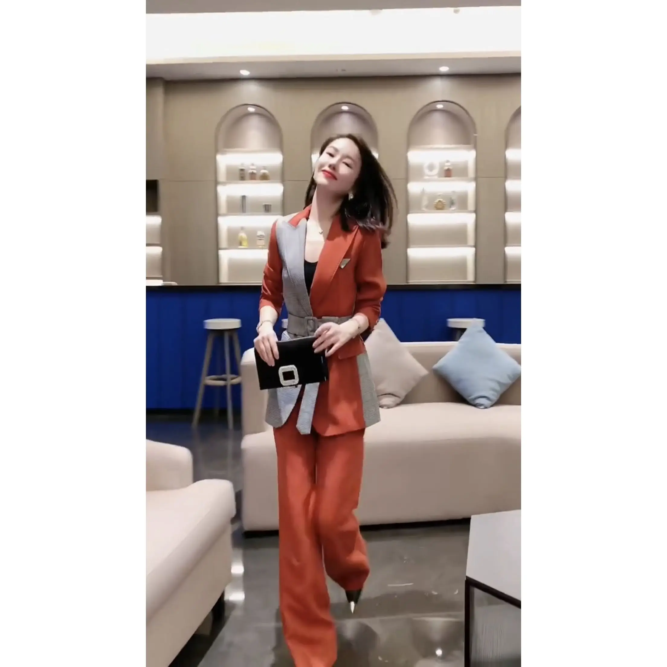 2-G4 High-end fashion suits for women 2023 spring and autumn new style temperamim contrast color suit jacket wide-leg pants tre