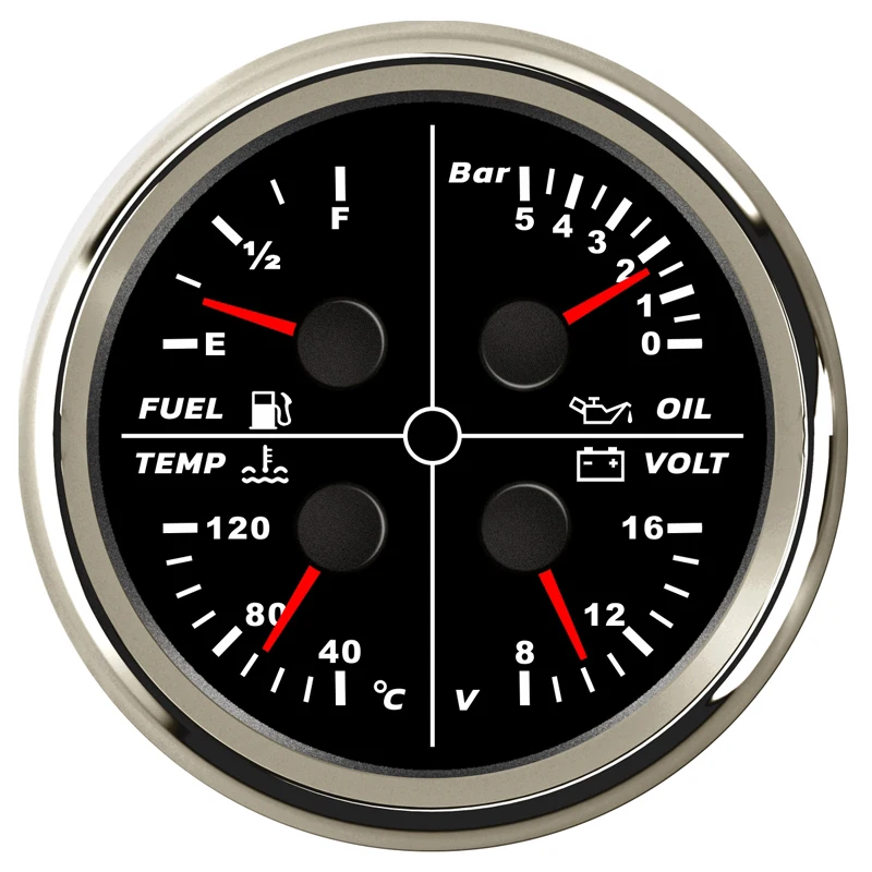 

52mm 0-80Psi Oil Pressure Gauges 240-33ohm Black Fuel Level Meters 8-16v Voltmeters Water Temp Gauges for Auto Boat Vessels Bus