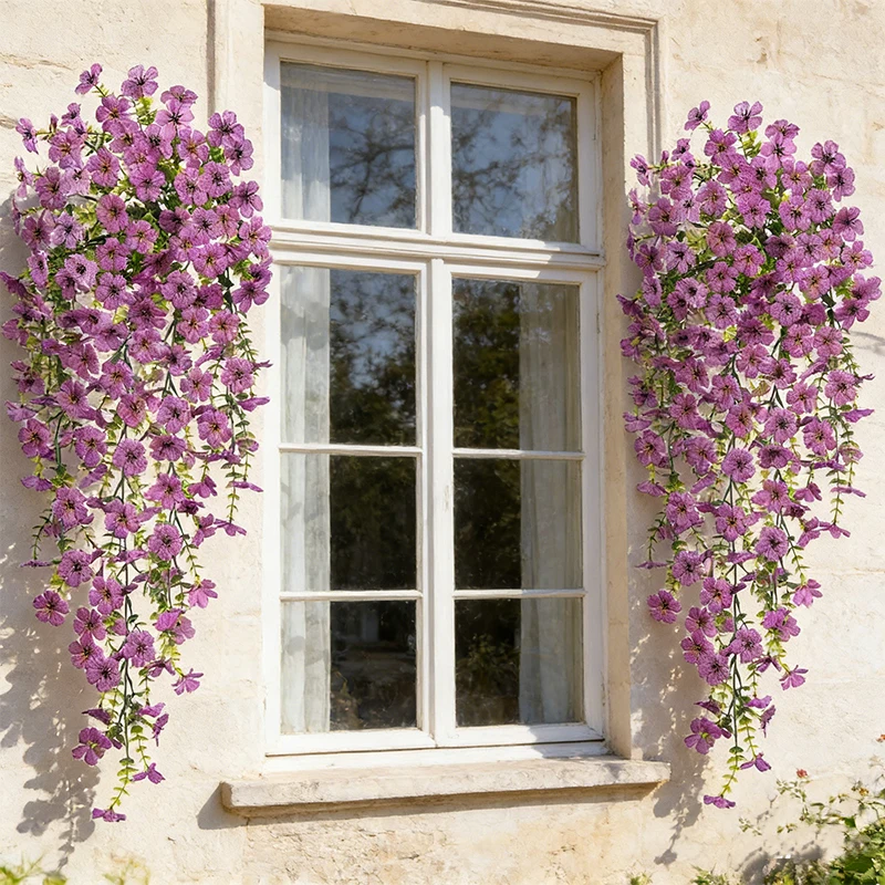 

4PCS Artificial Violet Flower Wall Hanging Vine Green Plant Realistic Decoration for Wedding Home Garden Artificial Flower