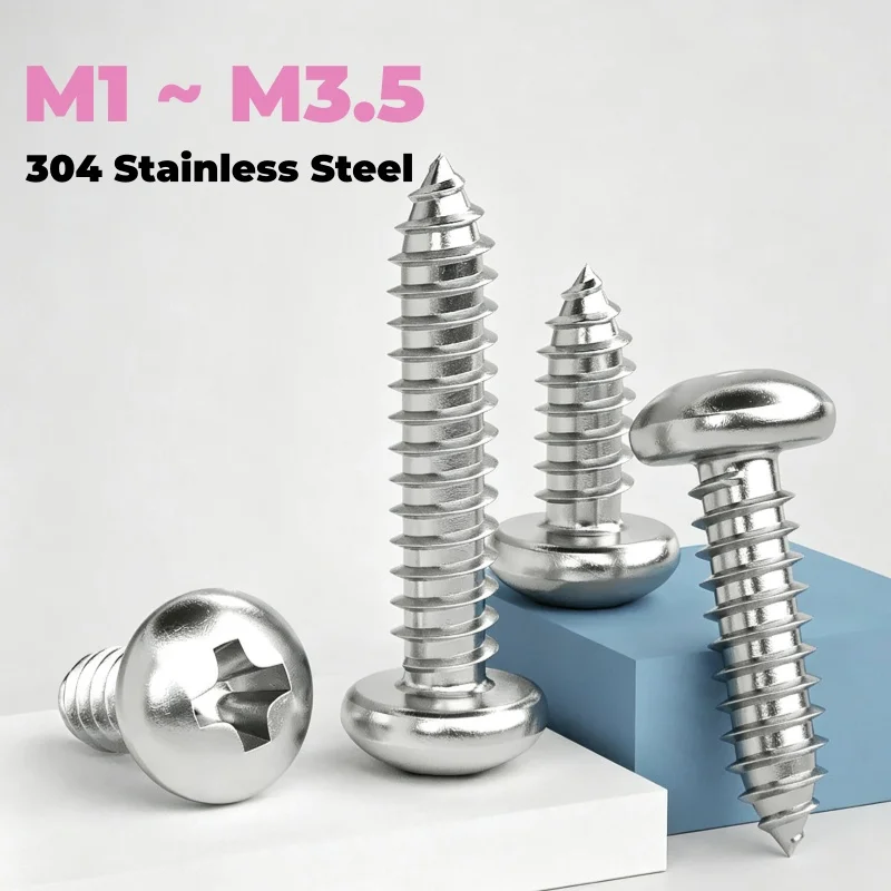 304 Stainless Steel M1 ~ M3.5 Round Head Screws Cross Recessed Truss Head Self tapping Screw Length 3~60 mm