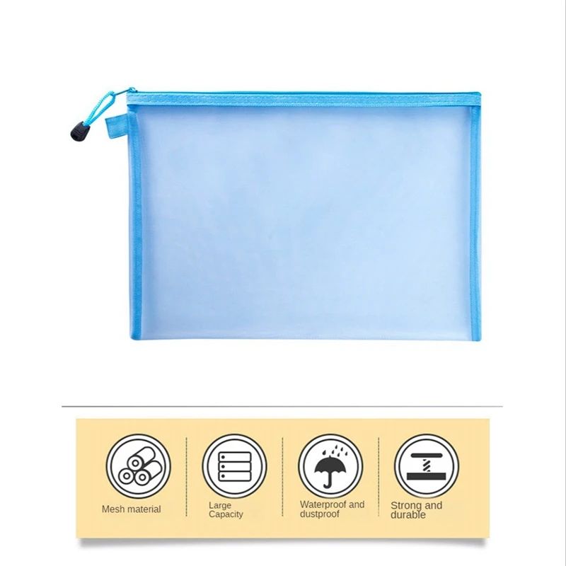 Bolsa de malla con cremallera para documentos, 5 piezas, transparente, carpetas de archivos de libros, papelería, estuche de lápices, bolsas de almacenamiento, 5 colores