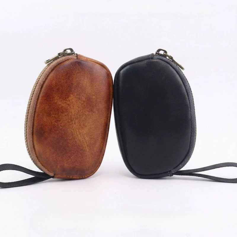 Multi-Purpose Vintage Leather Mini Pouch,Zipper Small Organizer Bag with Wrist Lanyard for Earbuds, Coins, Lip Balm & USB Drives