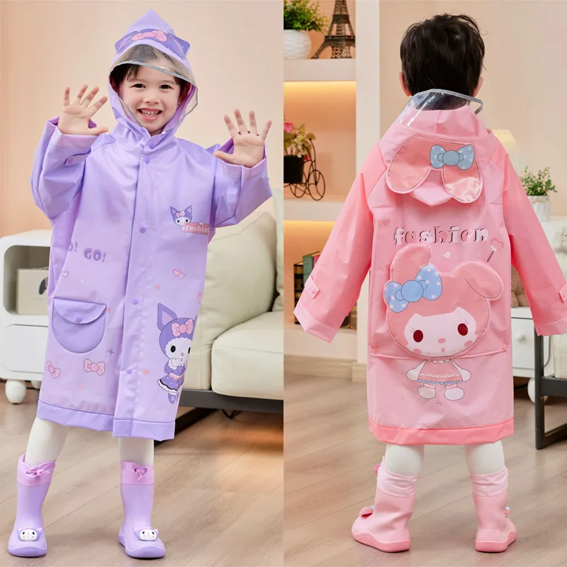 

Kuromi Kawaii Sanrio Anime Children Raincoat My Melody Cinnamoroll Babys Sweet Cute Cartoon Thickened Waterproof Coat Kids Gift