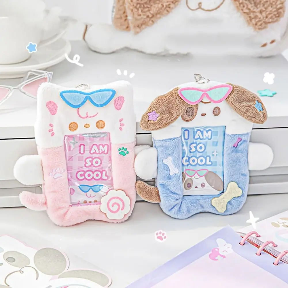 

Cartoon Magnetic Animal Photocard Holder Hand in Hand Dog Plush Idol Photocard Holder INS ID Card Cover Bus Card Holder School