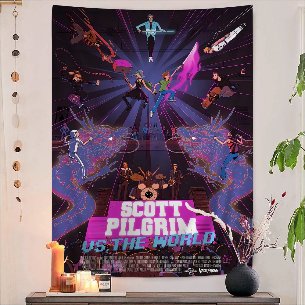 

Vintage Movie Scott Pilgrim Vs. The World Hippie Wall Hanging Tapestries Art Science Fiction Room Home Decor Kawaii Room Decor