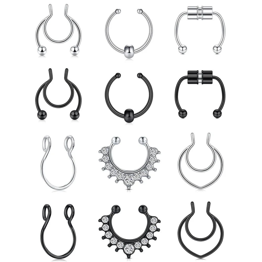 12pcs Fake Nose Ring Fake Septum Fake Nose Rings Faux Nose Rings for Women Fake  Piercing Clip On