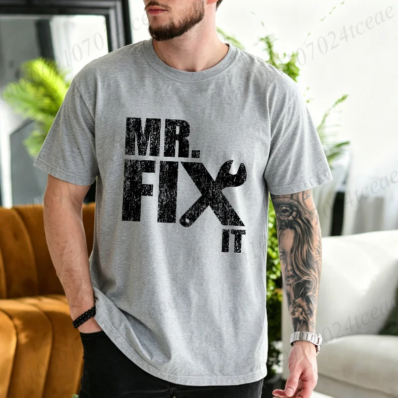 Fix It Wrench Tool Graphic Tee Handyman T‑shirt Men Vintage Repair Print Tops Short Sleeve Casual Loose Tops Birthday Gifts