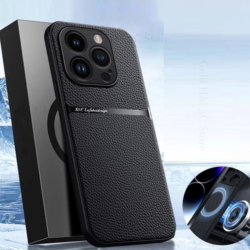 

Leather Phone Case For iPhone 16 Pro Max For Magsafe Magnetic Cover For Apple 14 13 12 11 15 Pro Max Soft TPU Protective Cover