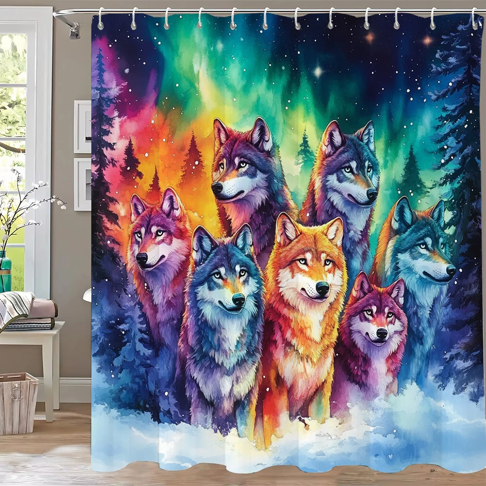Creative Animals, Wolves, lions, Dog Printed Shower Curtain Partition Privacy Hanging Home Decoration Curtain with Hooks